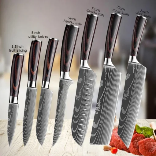 Cuchillos Profesionales de Cocina Damasco Santoku Japonés