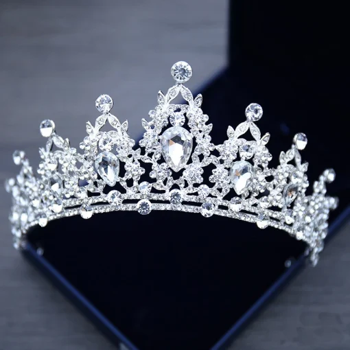 Diadema de boda corona de cristal tiara novia plata