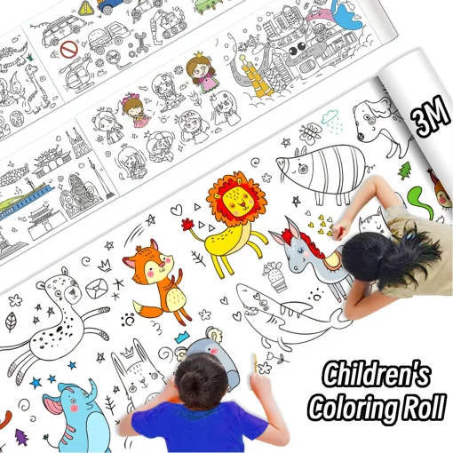 Dibujos infantiles con rollo de papel de lienzo