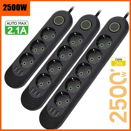 Enchufe múltiple 2500W UE 2M cable ext.