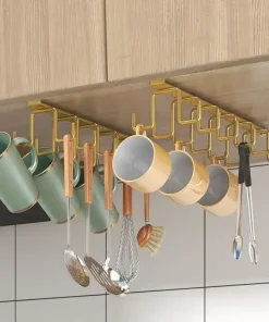 Ganchos dobles sin perforaciones para colgar tazas en estante inferior del armario de cocina