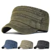 Gorras Militares Ajustables de Algodón Lavado Informal con Top Plano