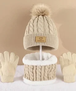 Gorrito y guantes con pompón para niños pequeños