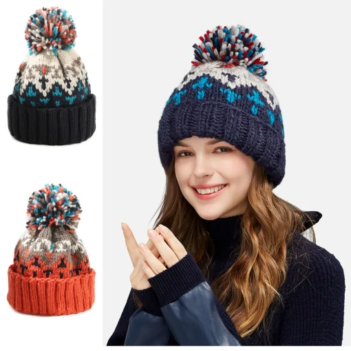 Gorro Invierno Mujer Cachemira Esquí Otoño Pompon