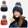 Gorro de cachemir de esquí para mujer Gorro de otoño con pompón