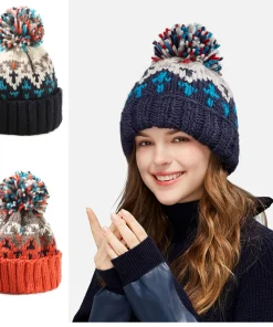 Gorro de cachemir de esquí para mujer Gorro de otoño con pompón