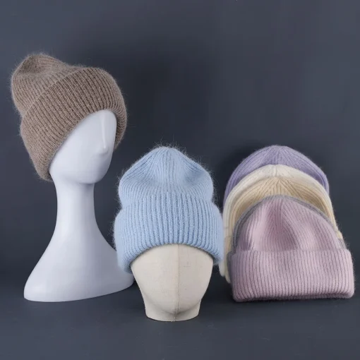 Gorro de invierno suave y cálido de piel de conejo 2024