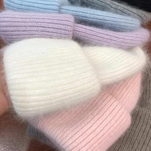 Gorros de mujer de invierno de piel de conejo