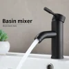 Grifo de lavabo mezclador de agua fría y caliente de grifería de baño estilo minimalista negro