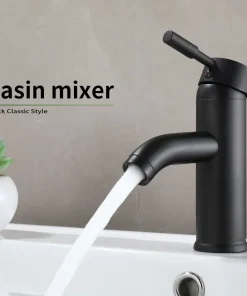 Grifo de lavabo mezclador de agua fría y caliente de grifería de baño estilo minimalista negro