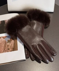 Guantes cálidos de invierno de piel sintética para mujer