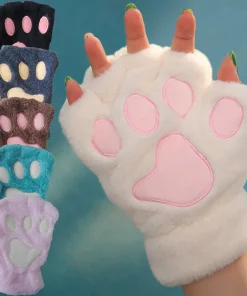 Guantes de peluche cortos y sin dedos para mujer