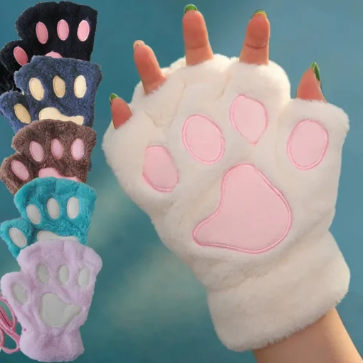 Guantes de peluche cortos y sin dedos para mujer