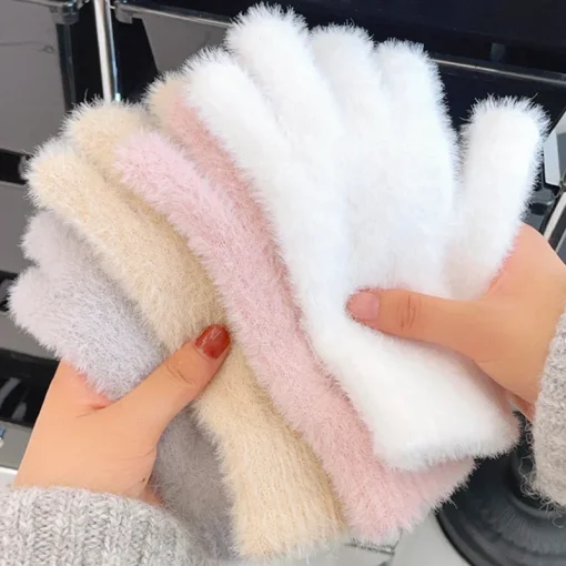 Guantes elegantes de invierno de visón, terciopelo, cinco dedos