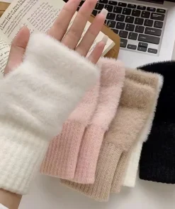 Guantes sin dedos de lujo de punto de visón