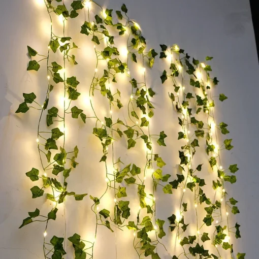 Guirnaldas de luces de hadas de hoja verde flor