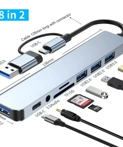 Hub USB 8 en 2 con lector de tarjetas divisor