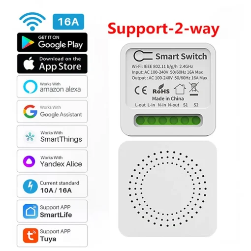 Interruptor WiFi 2 vías Tuya 16A