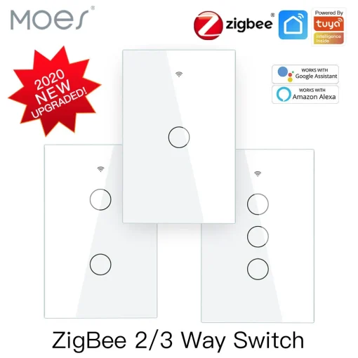 Interruptor de luz inteligente MOES ZigBee táctil consin neutro