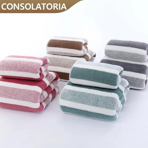 Juego de Toallas a Rayas Toalla de Mano Suave Toalla de Baño Toallas Absorbentes de Secado Rápido para Baño