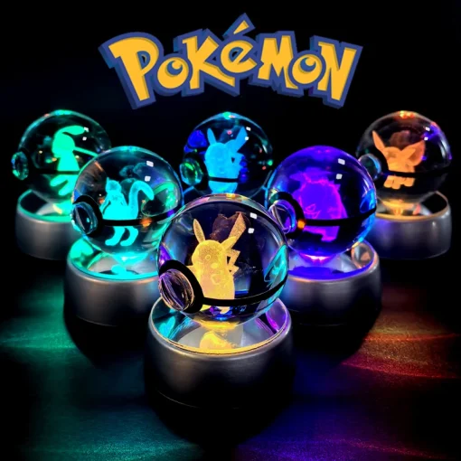 Lámpara Pokemon Ball de cristal 3D Pikachu