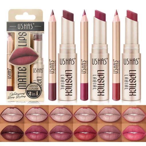 Lápices Labiales y Delineador de Labios USHAS, 12 Colores