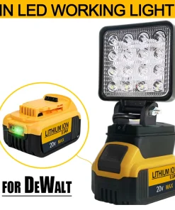 Luz LED portátil de trabajo exterior sin cable, herramienta de emergencia, 18 V, Batería DeWalt, sin batería ni USB