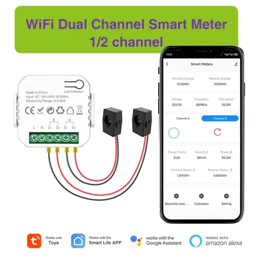 Medidor de energía WiFi Tuya para sistemas fotovoltaicos