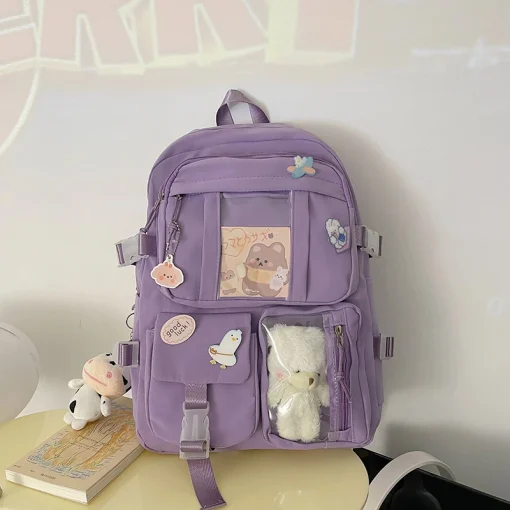 Mochilas escolares para niñas adolescentes, en rosa y morado