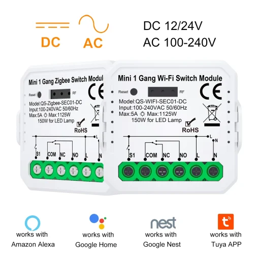 Módulo Interruptor Inteligente ZigBee WiFi Tuya CC 1224V CA 100-240V