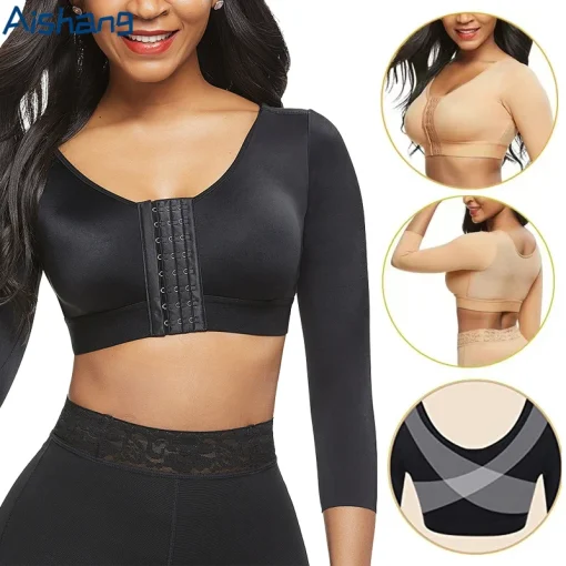 Moldeador de brazo para mujer, postoperatório, sujetador push up, compresión, mangas largas, corsé, corrector, cierre frontal, moldeador sin costuras y ajustado