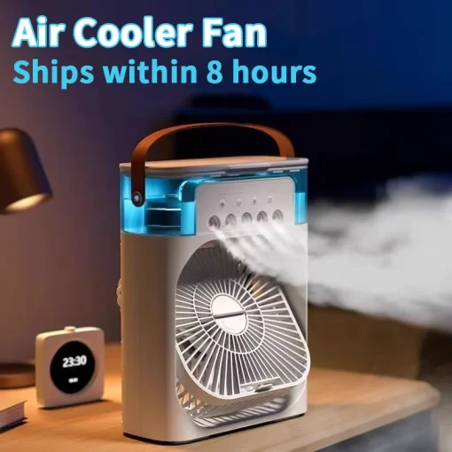 Nuevo 3 en 1 Aire acondicionado con ventilador Aire enfriador Mini LED Luz nocturna Humidificador portátil Ventilador de ajuste de aire Oficina Ventilador doméstico