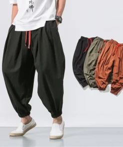 Nuevo pantalón holgado tipo harén para hombre, sobredimensionado, de algodón y lino, de estilo chino, de alta calidad