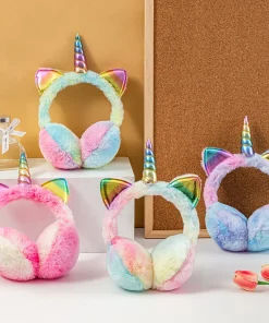 Orejeras de felpa suave de unicornio colorido para niños