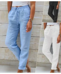 Pantalones Cargo de Lino y Algodón de Verano Mujer