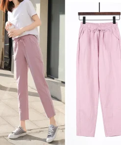 Pantalones Harén de Algodón Lino Mujer