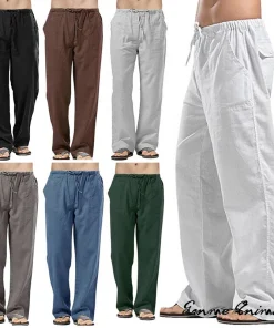 Pantalones anchos de lino para hombre, moda coreana