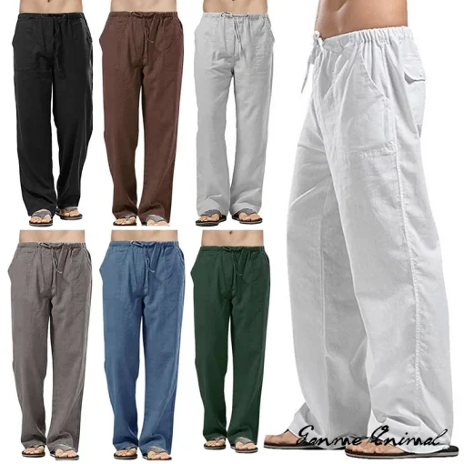 Pantalones anchos de lino para hombre, moda coreana