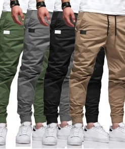 Pantalones casual sólidos de tela tejida