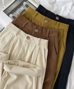 Pantalones clásicos de pana cintura alta mujer