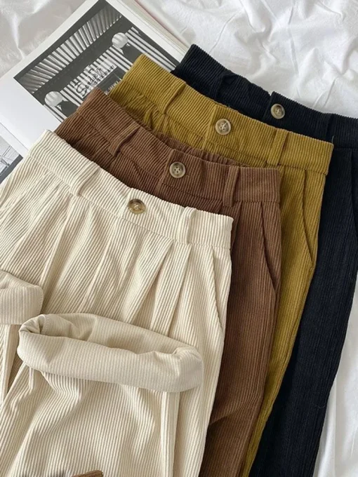 Pantalones clásicos de pana cintura alta mujer