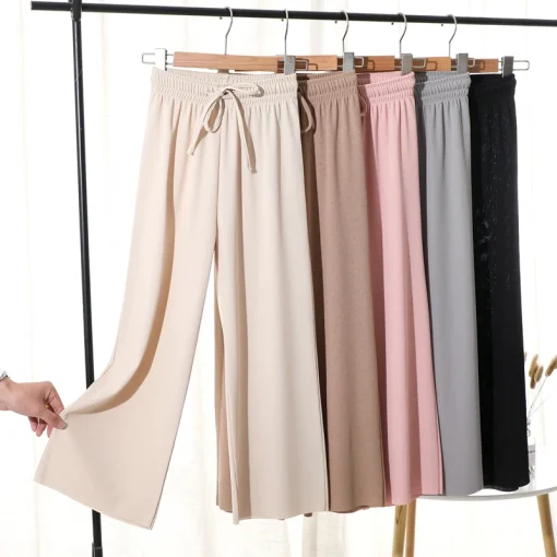 Pantalones de verano sueltos de seda helada