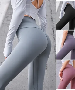 Pantalones de yoga acanalados, cintura alta