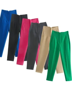 Pantalones rectos de talle alto con cremallera