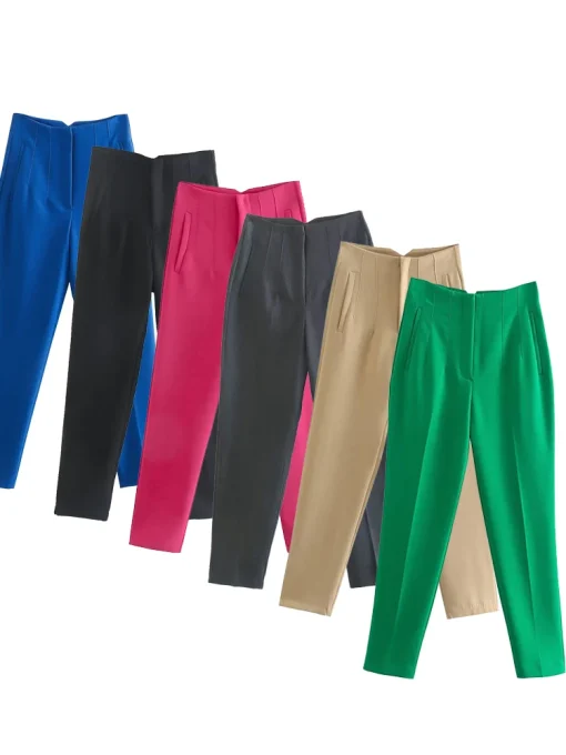 Pantalones rectos de talle alto con cremallera