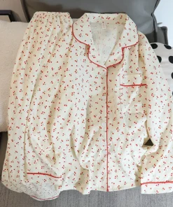 Pijama de franela para mujer con cerezas otoñales nuevas