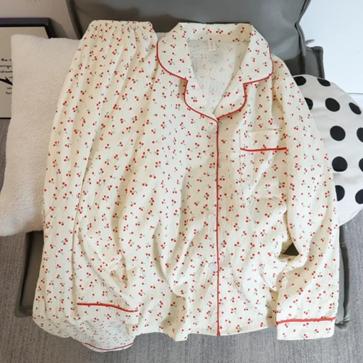 Pijama de franela para mujer con cerezas otoñales nuevas