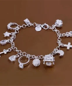 Pulsera europea y americana de moda de plata, trece colgantes