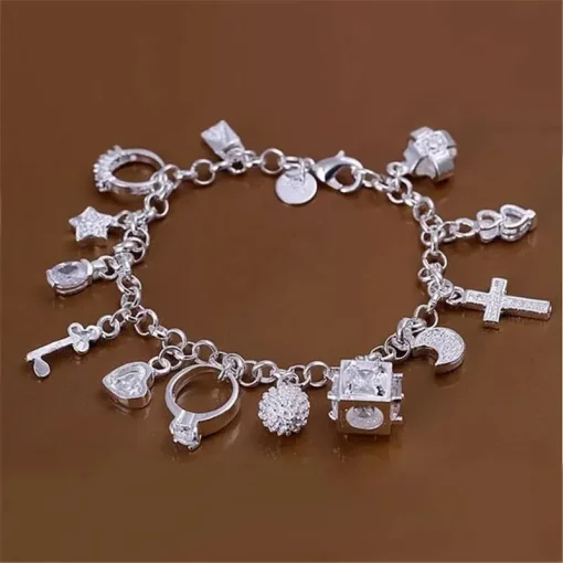 Pulsera europea y americana de moda de plata, trece colgantes