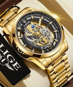 Reloj Clásico Hombre LIGE Dorado